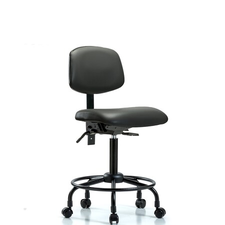 Blue Ridge Ergonomics Vinyl Chair, Med Bench, Round Tube Base, Tilt, Casters, Carbon BR-VMBCH-RT-T1-A0-RC-8823