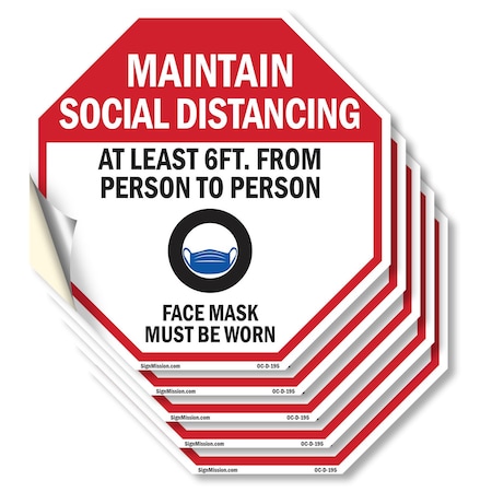 Signmission Maintain Social Distancing At Least, 6 inch X 6 inch, Vinyl Decal, 5PK OC-D-5PACK-6-195