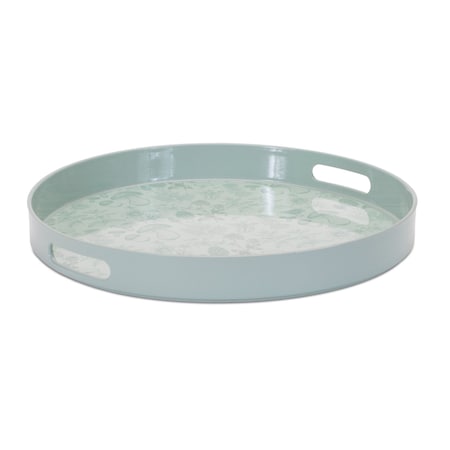 Homeroots 14" Pale Sage Mushrooms Round Serving Tray With Handles 634503
