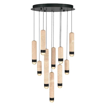Euf Cambre, Chandelier , 10-Light, 22", Matte Black, Travertine 50130-016
