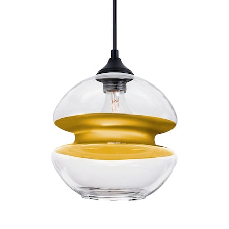 Besa Lighting Besa Hula 8 Outdoor Pendant, Clear/Gold, Black Finish, 1x 8W LED Filament OP-HULA8GD-EDIL-BK