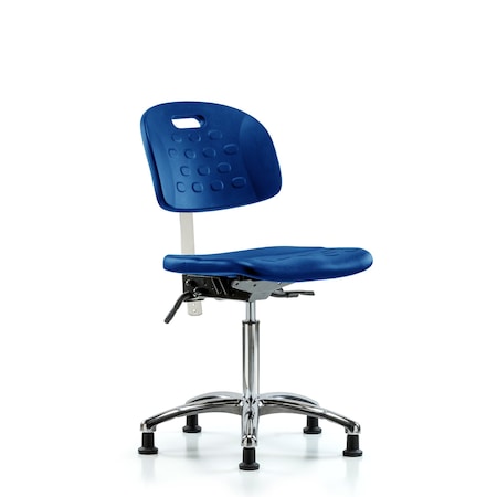 Blue Ridge Ergonomics Poly Clean Room Chair, Med Bench, Glides, Blue BR-CLR-HPMBCH-CR-T0-A0-NF-RG-BLU