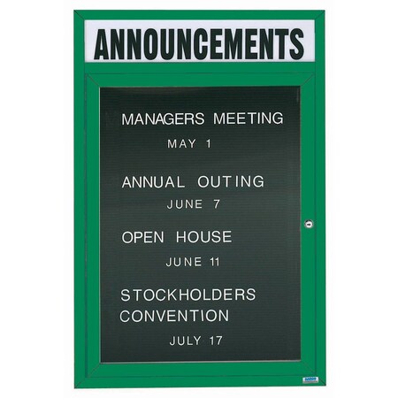 Aarco Outdoor Enclosed Directory w/ Al Frame Header, Powder Coated Green, 48''Hx36''W OADC4836HG
