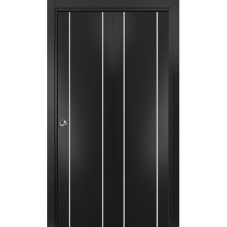 Sartodoors Sliding Closet Bi-fold Doors, Planum 0410 Matte Black, Sturdy Tracks Moldings Trims Hardware Set, W PLANUM0410BF-BLK-84 x 84 (2* 42x84)