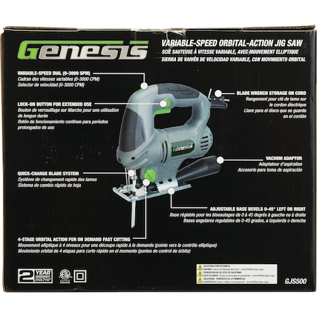 Genesis 5-Amp Variable Speed Orbital Jig Saw GJS500