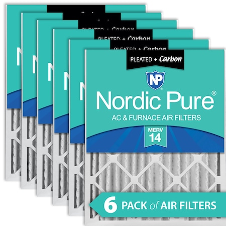 Nordic Pure 20x20x4 Plus Carbon Pleated Air Filter, High Capacity, MERV 14, 6 PK 20x20x4M14+C-6
