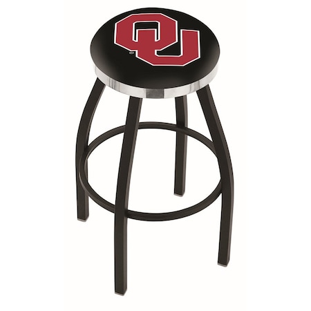 Holland Bar Stool Co 36" Blk Wrinkle Oklahoma Swivel Bar Stool, Chrome Ring L8B2C36Oklhma