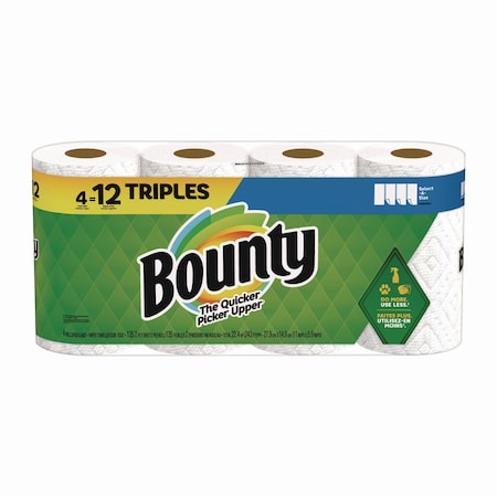 Bounty Select-a-Size Perforated Roll Paper Towels, 2 Ply, 135 Sheets, 67 ft, White, 4 PK 06134