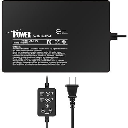 Ipower 8 by 12 Inch 16W Reptile Heating Pad with Adjustable Thermostat, Under Tank Warmer Terrarium PTHTPDLADJDSPL
