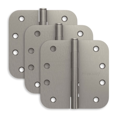 Schlage Residential Pack of 3 4in x 4in 5/8in Radius Corner Hinges Satin Nickel Finish, 3PK S3P1021FRP619