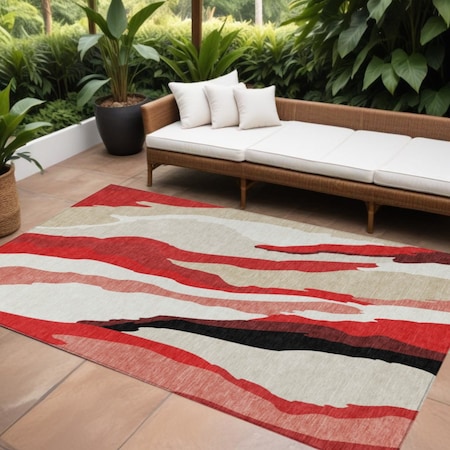 Homeroots 9' X 12' Red Black And Beige Abstract Washable Indoor Outdoor Area Rug 601000