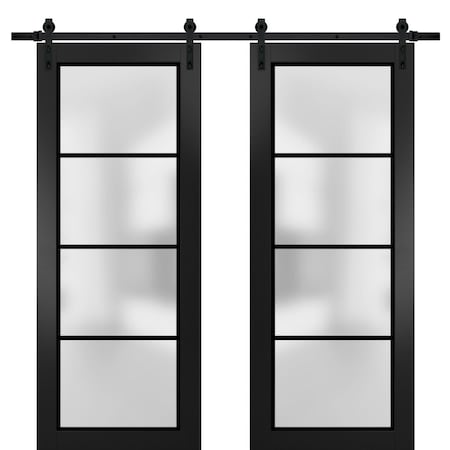 Sartodoors Sturdy Double Barn Door with Frosted Glass Planum 2132 Black 64x80 (2* 32x80) Solid Core PLANUM2132DB-BLK-64 x 80 (2* 32x80)
