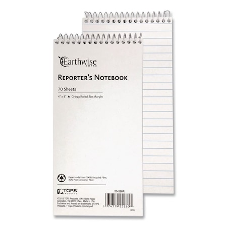 Ampad Earthwise by Recycled Reporter's Notepad, White Cover, Gregg Rule, 70 White 4 x 8 Sheets, 12PK 25280