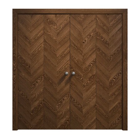 Sartodoors Sliding Closet Double Bi-fold Doors 96 x 96 inches, Ego 5005 Cognac Oak Veneer, Sturdy Tracks Mold EGO5005DBF-DKO-96x96 (4* 24x96)