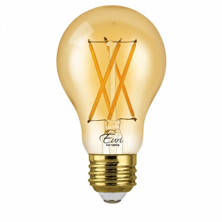 Euri Lighting A19 LED Filament Bulb, 7W, 600 lm, 60W Eq., 2200K, E26, Dimmable, Amber Glass, UL VA19-3020ea