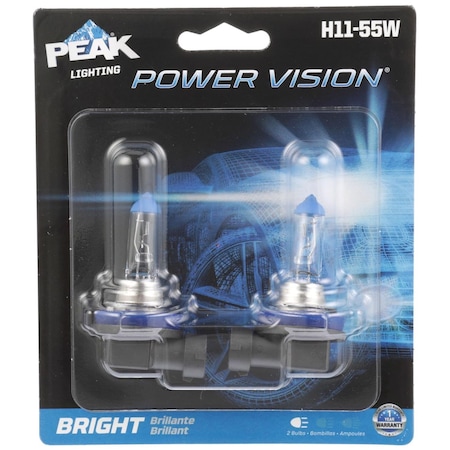 Peak Power Vision Halogen Forward Lighting Automotive Bulb H11-55W H11-55WPV-2BPP