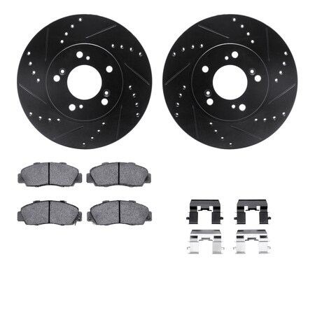 Dynamic Friction Co DFC Rotors-Drilled & Slotted-Black w/ 5000 Advanced Brake Pads Incl Hdw 8512-59313