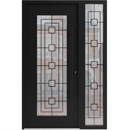 Vdomdoors Aluminum Door Iron 1688 Black Entry Steel Metal Classic Painted 48 x 80 (36+12 x 80)-Left Inswing IRON1688EXD-BLK-W36+12xH80-LH-I