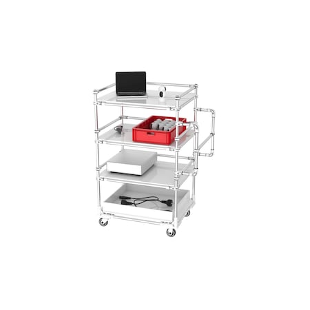 Trilogiq 4-Level Shelf Cart 3 Flanges Per Level With Compartment Level And Vertical Handlebars. 49A-11