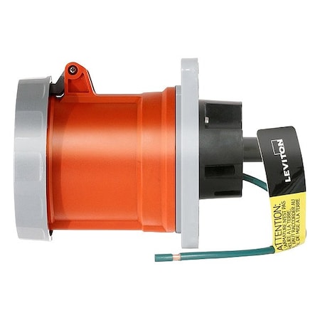 Leviton Pin & Sleeve Receptacle, 100 A, 125/250V AC, Three Phase, 3 Pole, IEC Grounding, Orange 4100R12WLEV