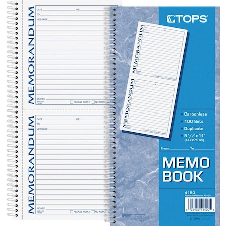 Tops Business Forms MEMORANDUM BOOK, 2-PART, PERFORATED, 11X 4150