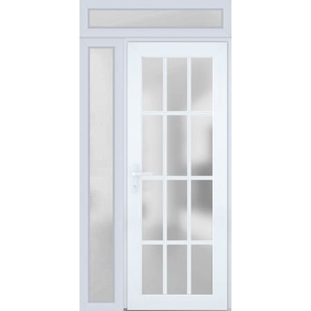 Vdomdoors Front Exterior Prehung FiberGlass Door Frosted Glass / Manux 8312 White Silk / Sidelight and Transo MANUX8312EXD-WS-W36+16 x H80+14-RH