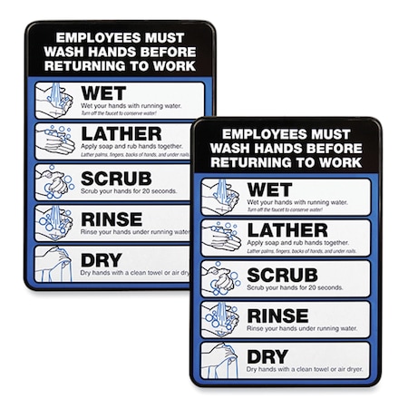 Excello Global Products Employees Must Wash Hands Indoor Wall Sign, 5inx7in, BLk/Blue/White Face, Black/Blue Graphics, 2PK EGP-HD-0171-S