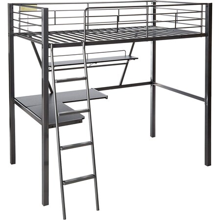 Homeroots 79" X 42" X 72" Silver And Black Metal Tube Loft Bed With Desk 285607