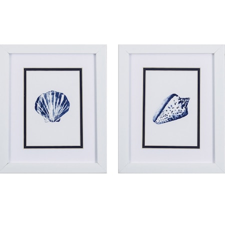 Homeroots Set Of Two Blue And White Seashell Wall Art, 2PK 387723
