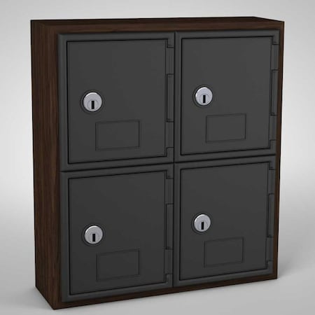 United Visual Products Cell Phone Locker, Walnut Frame, Grey Door, 4 Door, Keyed Lock UVQ1031