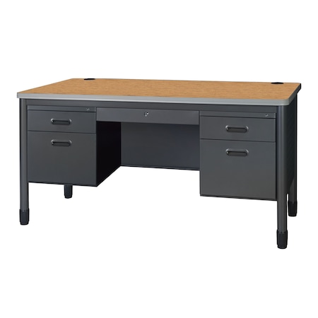 Regency Mesa Steel Double Pedestal Teacher's Office Desk with Center Drawer 60'' x 30'', Medium Oak 66266DPCDMO