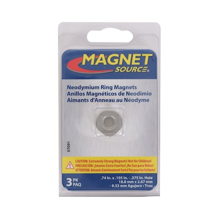 Zoro Select Ring Magnet, Neodymium, 7.3 lb. Pull, PK3 10E761