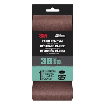 3M 4 in W, 361 in L, Ceramic Aluminum Oxide, 36 Grit, Brown BELT4X361PK36