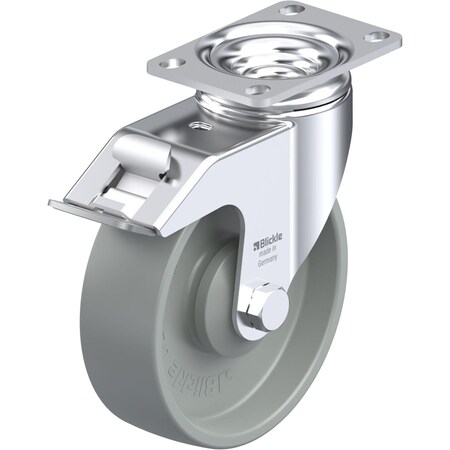 Blickle Swivel Plate Caster, Gry Nylon, 5", Brake, Load Rating: 400 lb. L-POG 125KA-12-FI