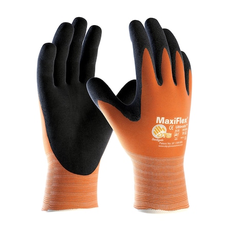 Atg Hi-Vis Seamless Knit Nylon Glove w/Nitrile Coated MicroFoam Grip on Palm&Fingers, Touchscreen, 12PK 34-8014/XXL