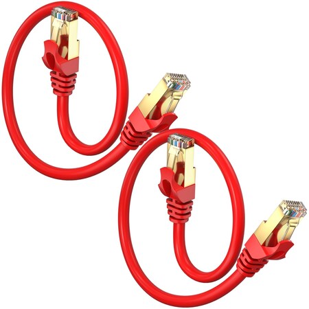 Maximm 0.6ft Flat Cat7 SFTP Shielded Ethernet Cable, 2PK, Red, 2PK CAT70.6FTRed-2Pk