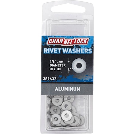 Channellock 1/8'' Aluminum Rivet Washer, 30PK 381632