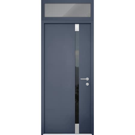 Vdomdoors Steel Door Cynex 6777 Grey Transom Window Stainless Inserts Single Modern Painted-W32xH80+16-Left I CYNEX6777EXD-GRE-W32 x H80+16-Left-hand Inswing