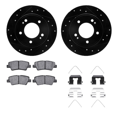 Dynamic Friction Co DFC Rotors-Drilled & Slotted-Black w/ 5000 Advanced Brake Pads Incl Hdw 8512-03071