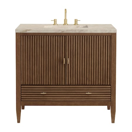 James Martin Vanities Myrrin 36" Vanity, Mid Century Walnut, w/ 3 CM Tajnar Eclos Top 485-V36-WLT-3TJR