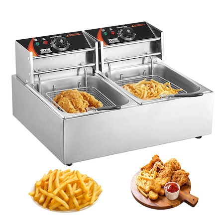 Vevor Commercial Electric Deep Fryer Countertop Fryer 3000W Dual Tank 2x9Qt/8.6L SC-82