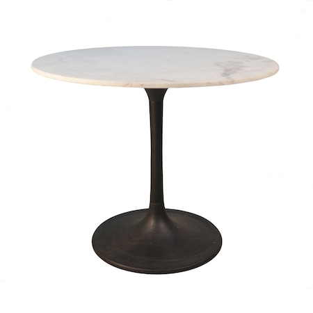 Homeroots 36" White And Black Rounded Marble And Iron Pedestal Base Dining Table 517849