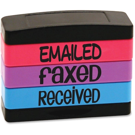U. S. Stamp & Sign STACKSTMP, Stack Stamp, Emailed, Faxed, Received, 1 13/16 X 5/8, Assorted Fluorescent Ink 8800