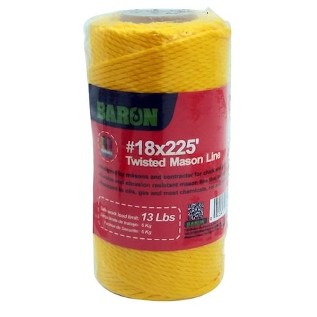 Baron Seine Twine, No 18 Dia, 225 ft L, 13 lb Working Load, Polypropylene, Neon Yellow 50816