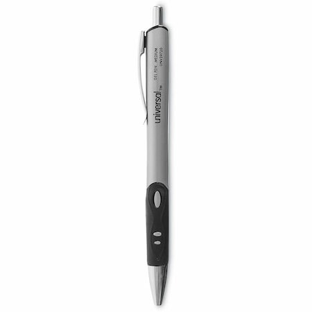 Universal Products Universal Comfort Grip Retractable Gel Pen, Medium 0.7mm, Black Ink, Silver Barrel, Dozen 39720