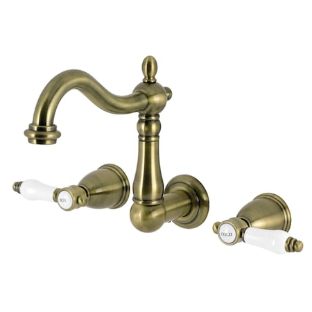 Kingston Brass Double-Handle Wall Mount Bathroom Faucet, Antique Brass KS1253BPL