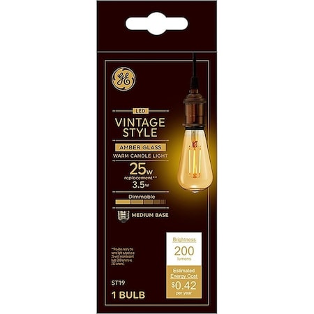Ge 36811 Light Bulb, Vintage, ST19 Lamp, Medium E26 Lamp Base, Dimmable, Amber, 2200 K Color Temp 36811/93129848