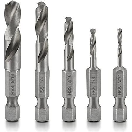 Neiko Stubby Drill Bit Set for Metal, 5 Pcs, 1/4'' Hex Shank, Chucks and Drives Drill Bit Holder Included 11402A