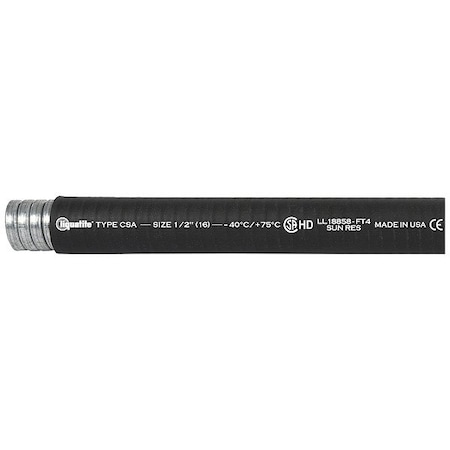 Liquatite Liquid-Tight Flex Metal Conduit, 3/4 in Trade Size, 100 ft, 4-3/8 in Bend, Steel, Black CSA-12
