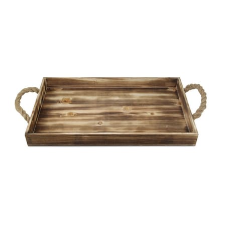 Homeroots 20in Brown Distressed Wood Handmade Serving Tray With Rope Handles 399628